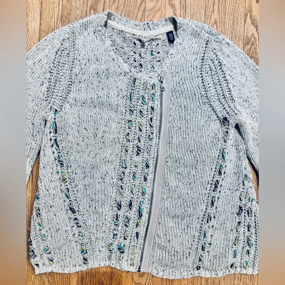 Anthropologie Knitted & Knotted Moto Zip Ribbon Cardigan Sweater Small - Picture 5 of 9
